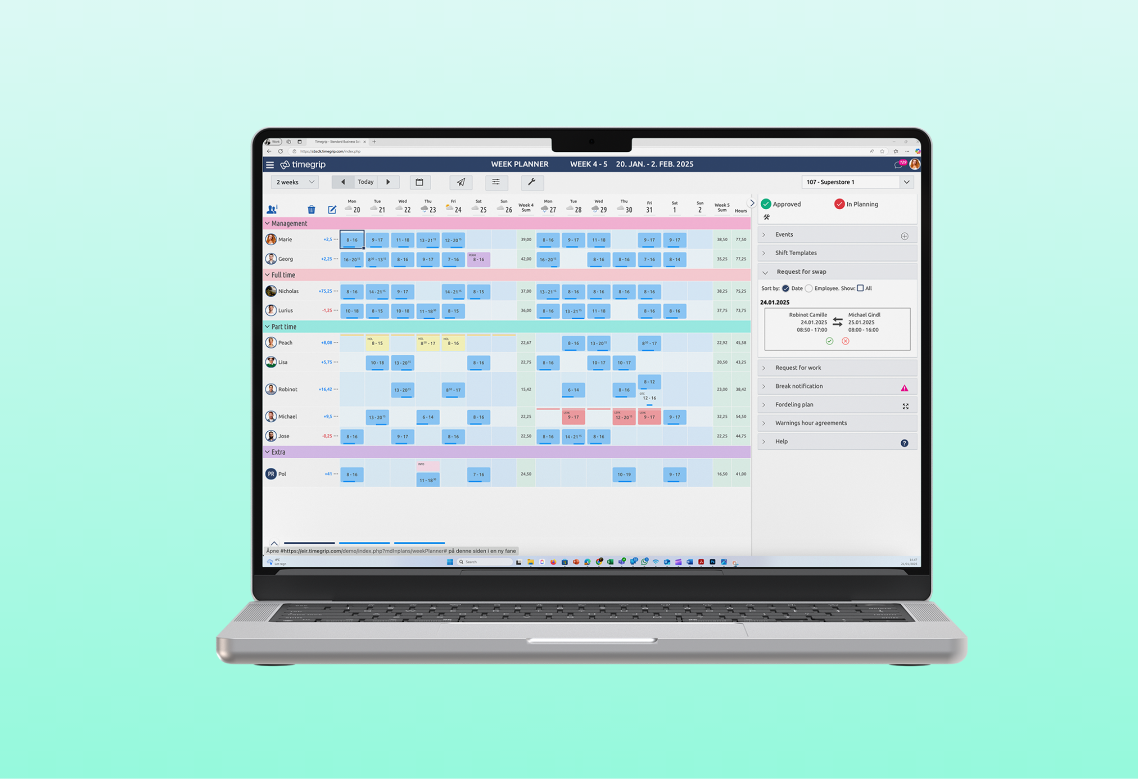 Erweitertes Tool für Einsatzplanung auf dem Desktop mit Überblick über Personaleinsatz, Arbeitszeiten und Workforce Management in Echtzeit