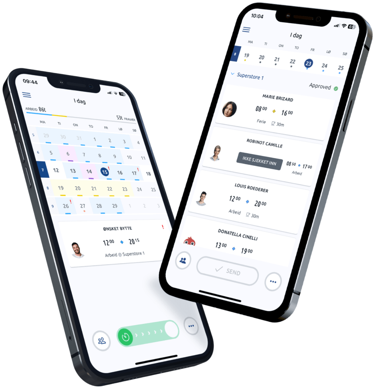 Zwei Smartphones mit Kalender- und Aufgabenansicht – ein Symbol für projektbasierte Zeiterfassung, Aufgabenverwaltung und präzise Dokumentation von Arbeitsstunden.